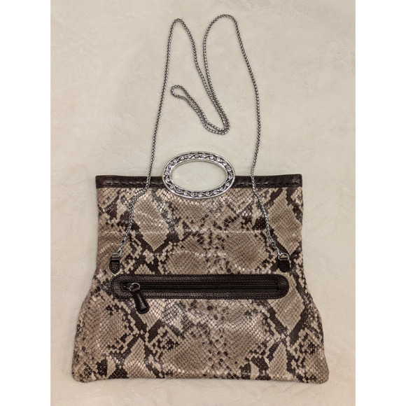 VTG Brighton Snakeskin Leather Fold-over Clutch Bag Purse Silver Chunky Clasp - Picture 2 of 12